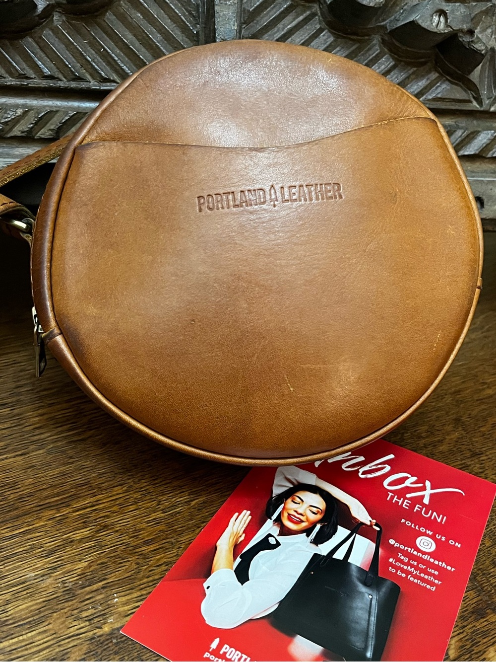 Portland Leather Honey Small Circle Crossbody Bag in Tan Brown